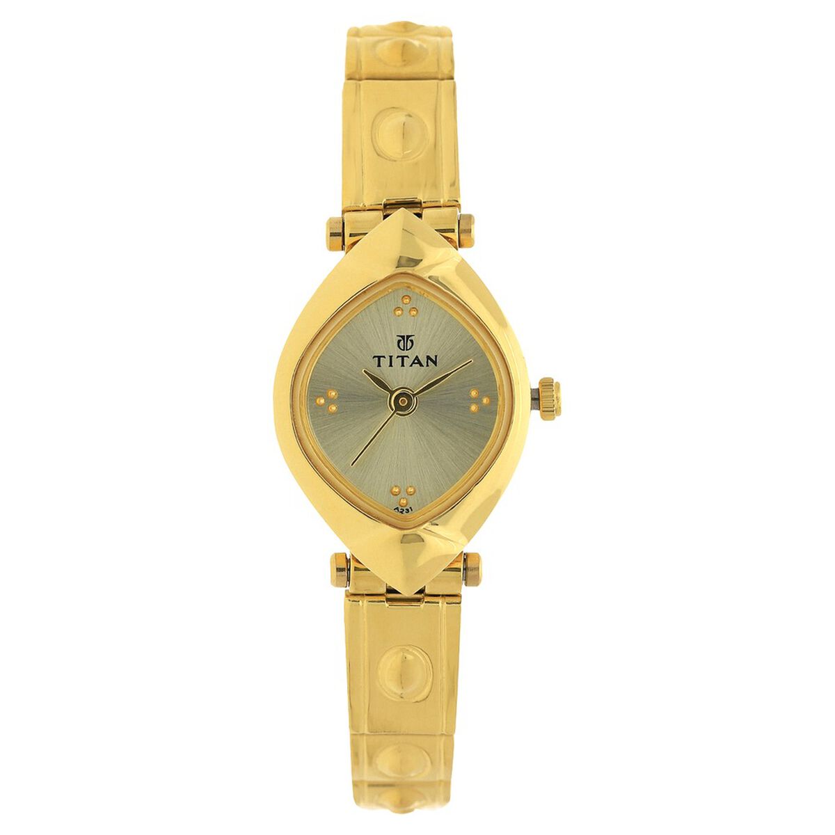 Titan Quartz Analog Champagne Dial Watch For Women With Golden Stainless Steel Strap 1