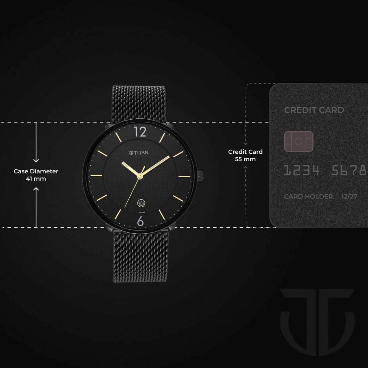 Titan - Black and Gold Collection - Quartz Analog Black Dial Black Stainless Steel Strap watch for Men 3