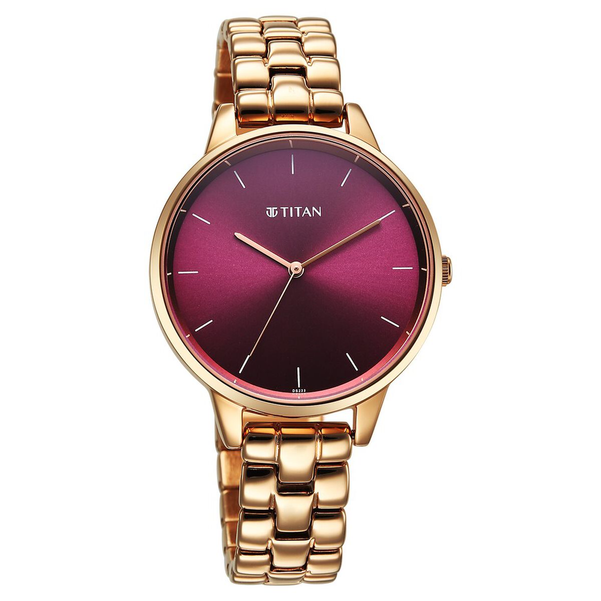 Titan Neo Quartz Analog Maroon Dial Rose Gold Metal Strap Watch For Women 2