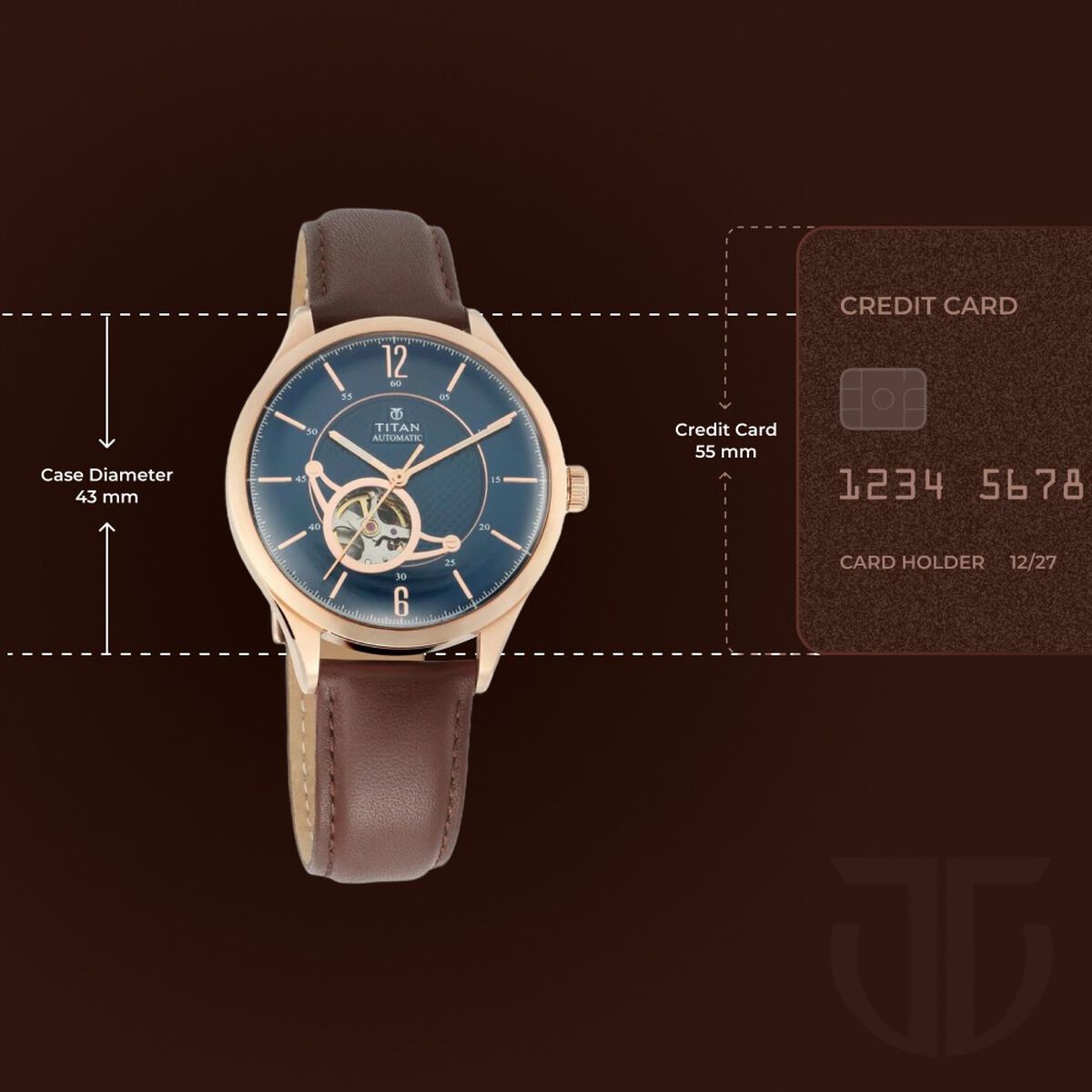 Titan Automatic Blue Dial Brown Leather Strap Watch for Men 3