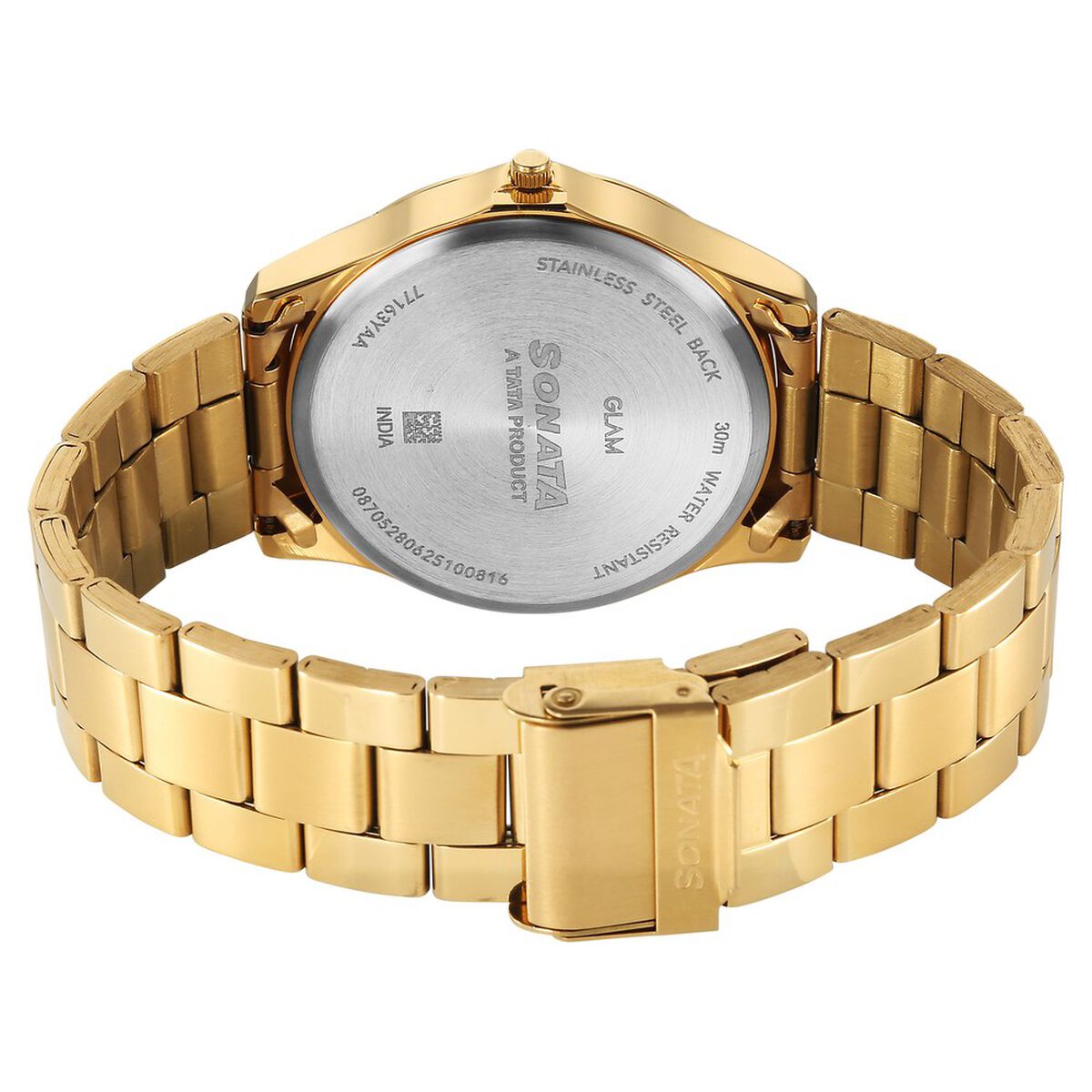 Sonata Traditional Essentials Quartz Analog Black Dial Golden Metal Strap Watch For Men 5
