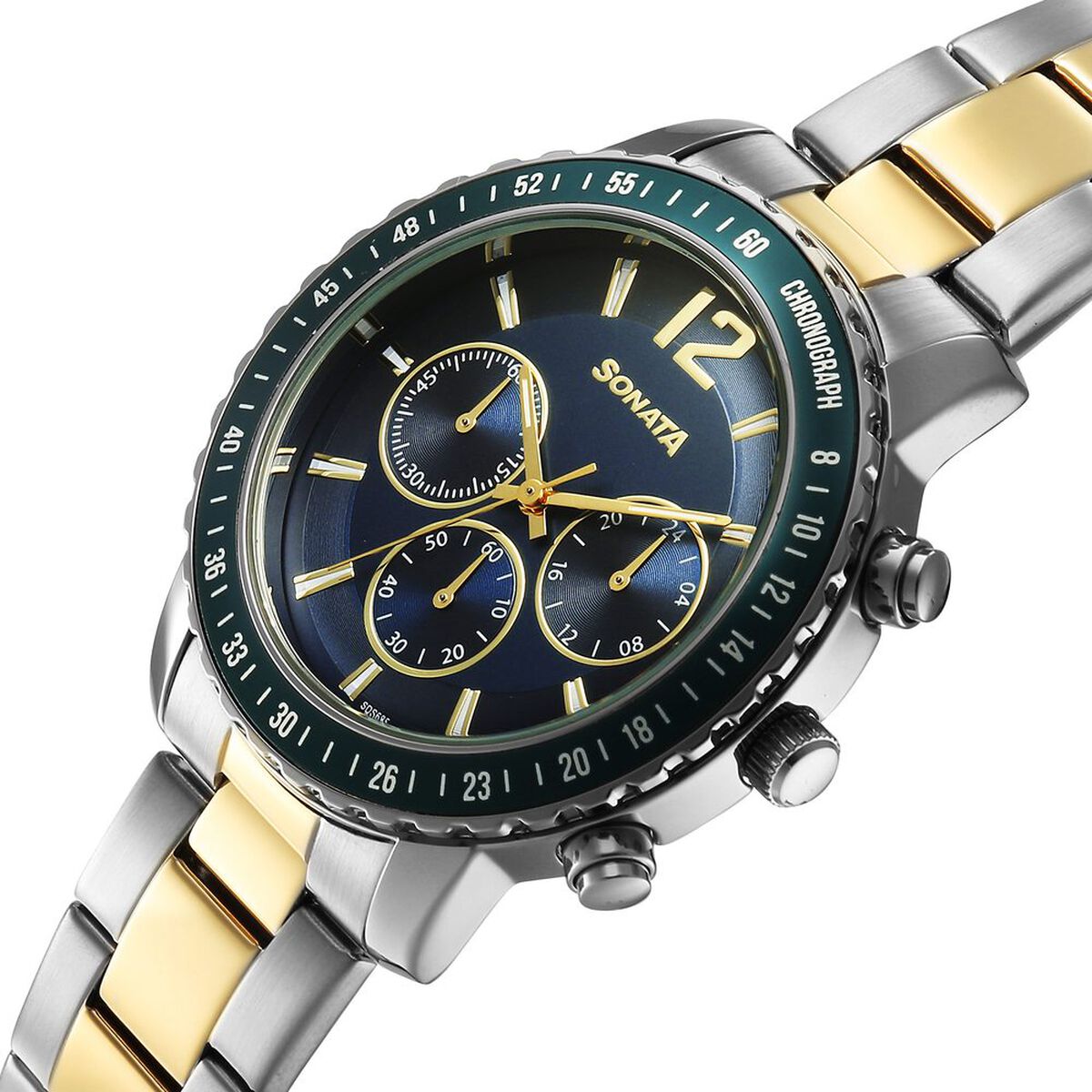 Sonata Chronos Quartz Analog with Date Blue Dial Two Toned Colour Stainless Steel Strap Watch For Men 3