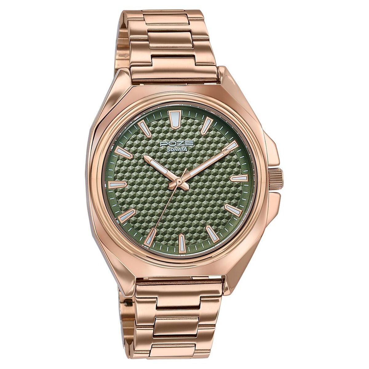 Poze By Sonata Quartz Analog Green Dial Rose Gold Metal Strap Watch For Men 3