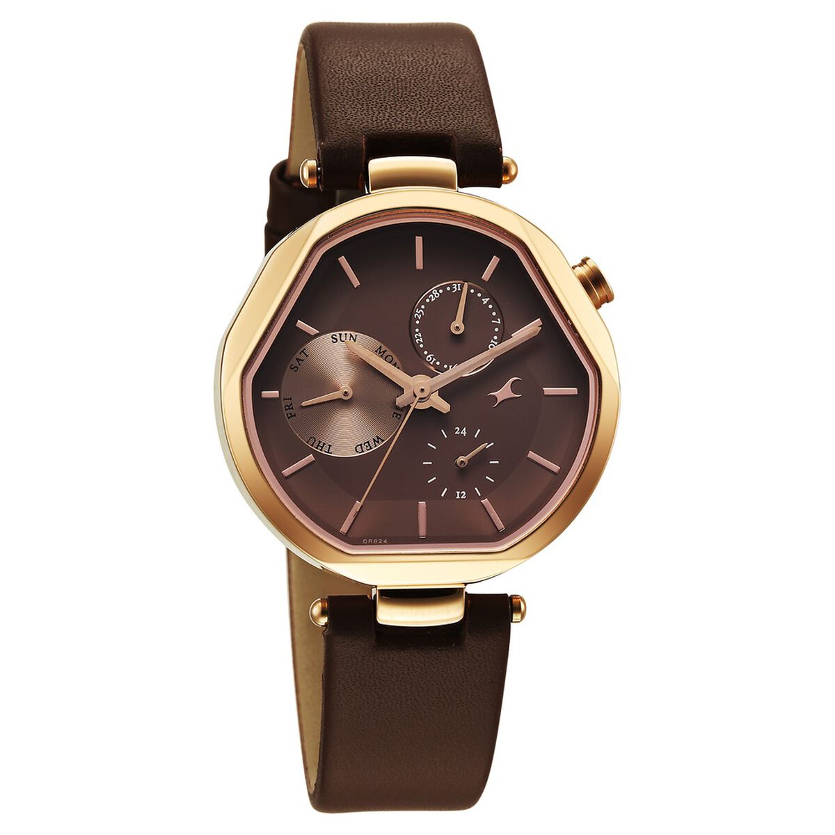 Fastrack Tick Tock Quartz Multifunction Brown Dial Leather Strap Watch For Girls 2