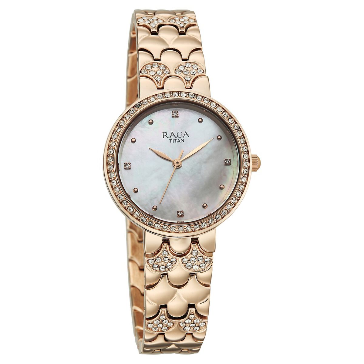Titan Raga Spotlight Quartz Analog White Dial Rose Gold Metal Strap Watch For Women 2