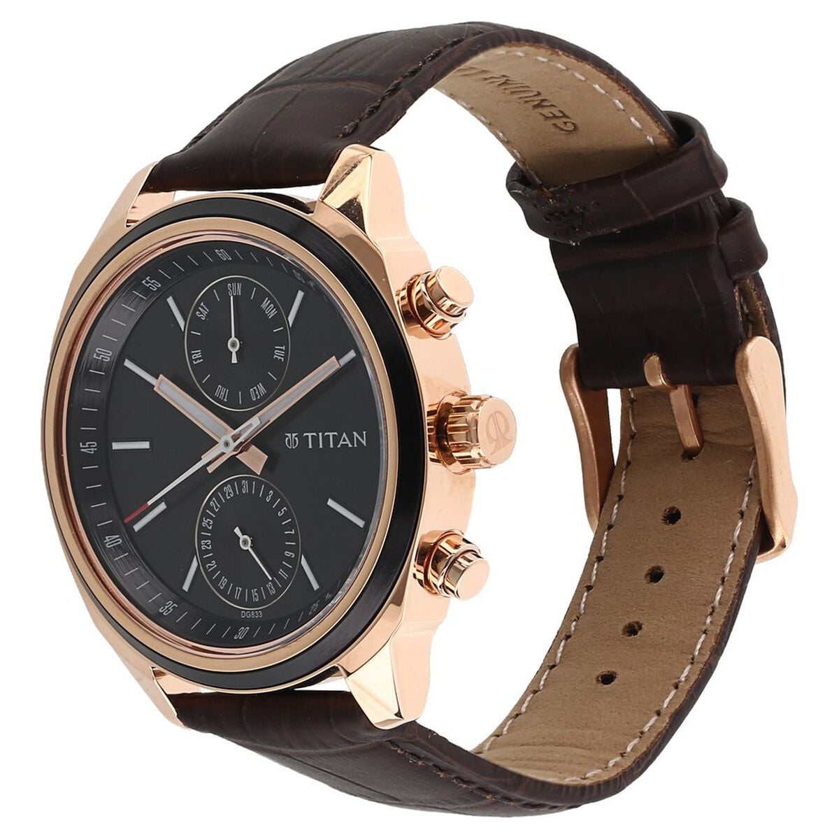 Titan Quartz Multifunction Black Dial Leather Strap Watch for Men 1