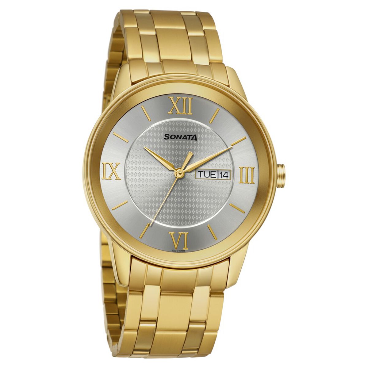 Sonata Quartz Analog with Day and Date Champagne Dial Stainless Steel Strap Watch for Men 1
