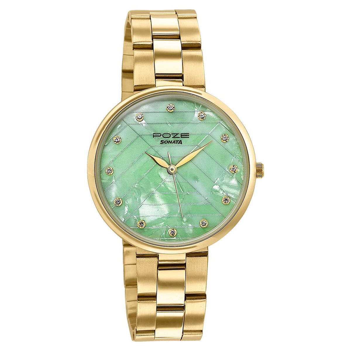 Sonata Poze Quartz Analog Green Dial Golden Colour Stainless Steel Strap Watch For Women 3