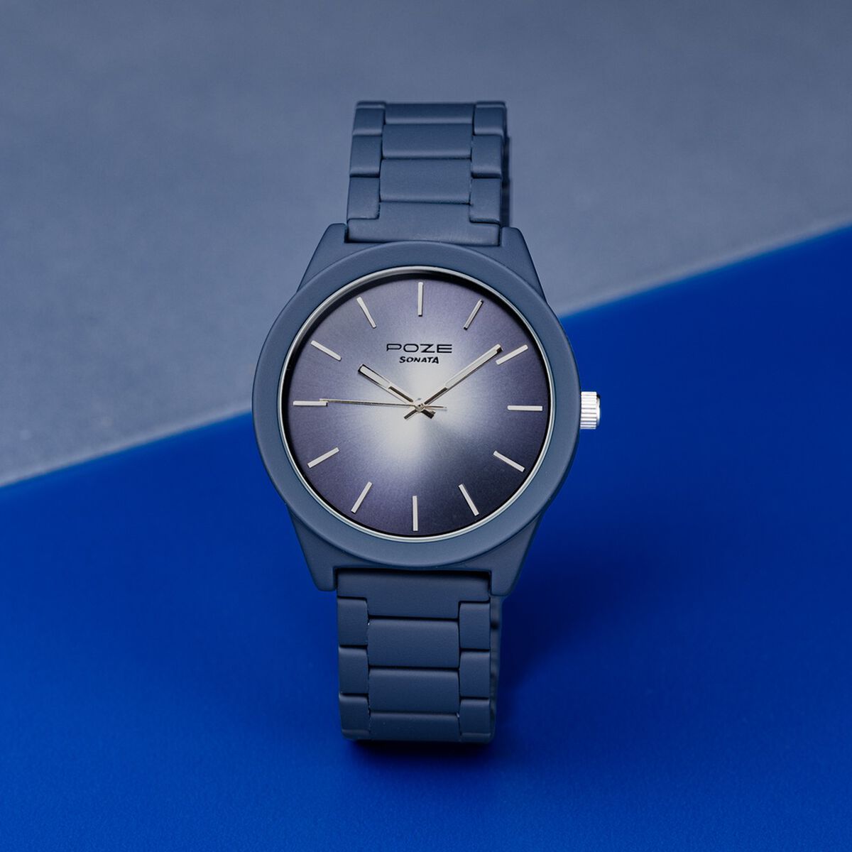 Sonata Poze Quartz Analog Blue Dial Metal Strap Watch For Men 1
