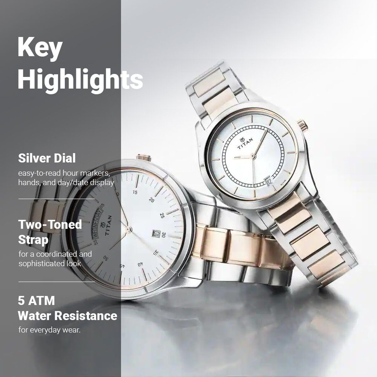 Titan Bandhan Quartz Analog with Day and Date Silver Dial Stainless Steel Strap Watch for Couple 3