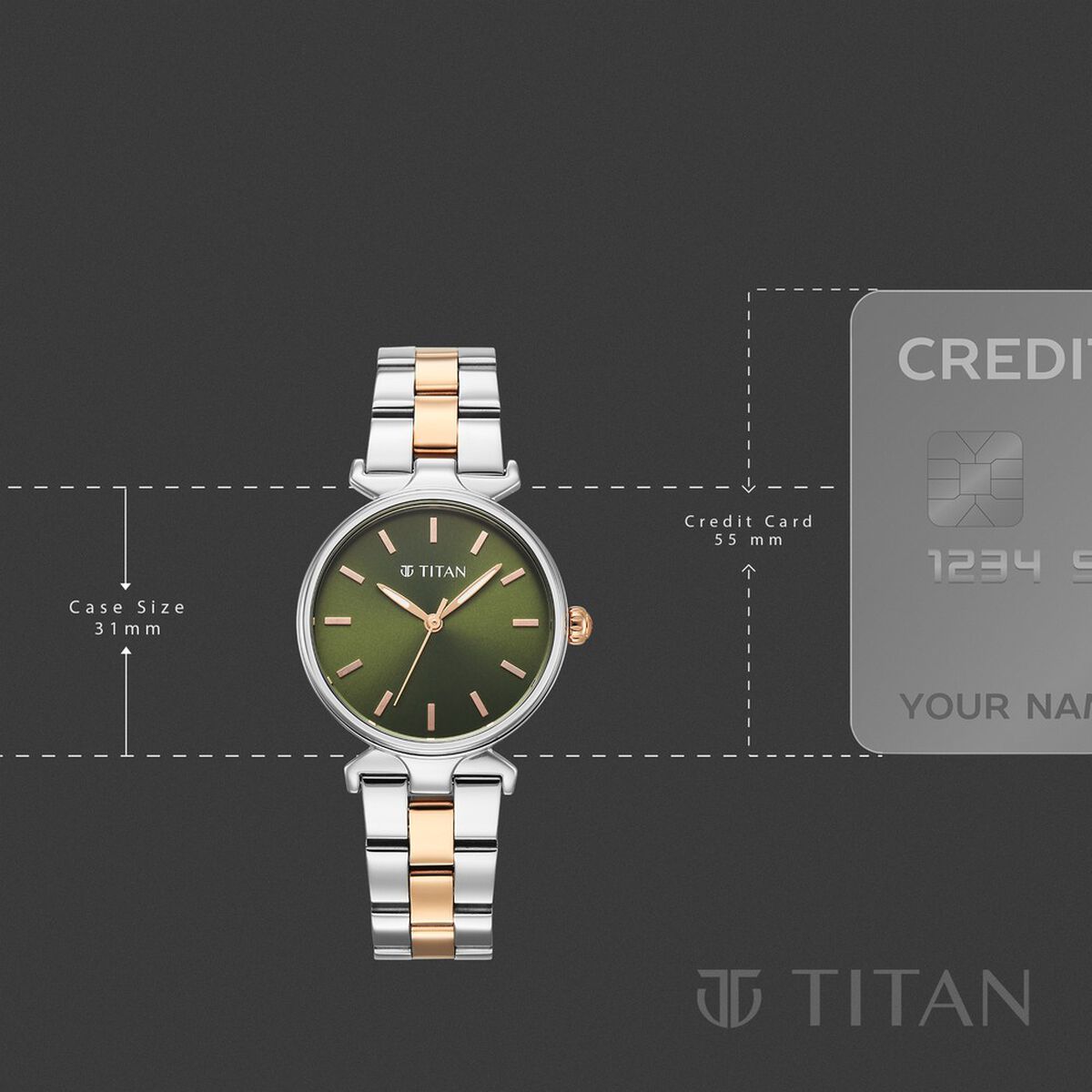 Titan Workday Edit Quartz Analog Green Dial Two Toned Stainless Steel Strap Watch For Women 4