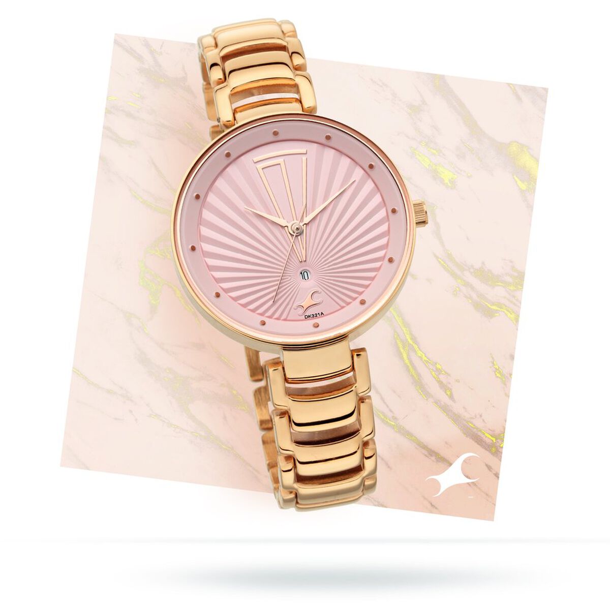 Fastrack Ruffles Quartz Analog with Date Pink Dial Stainless Steel Strap Watch for Girls 1
