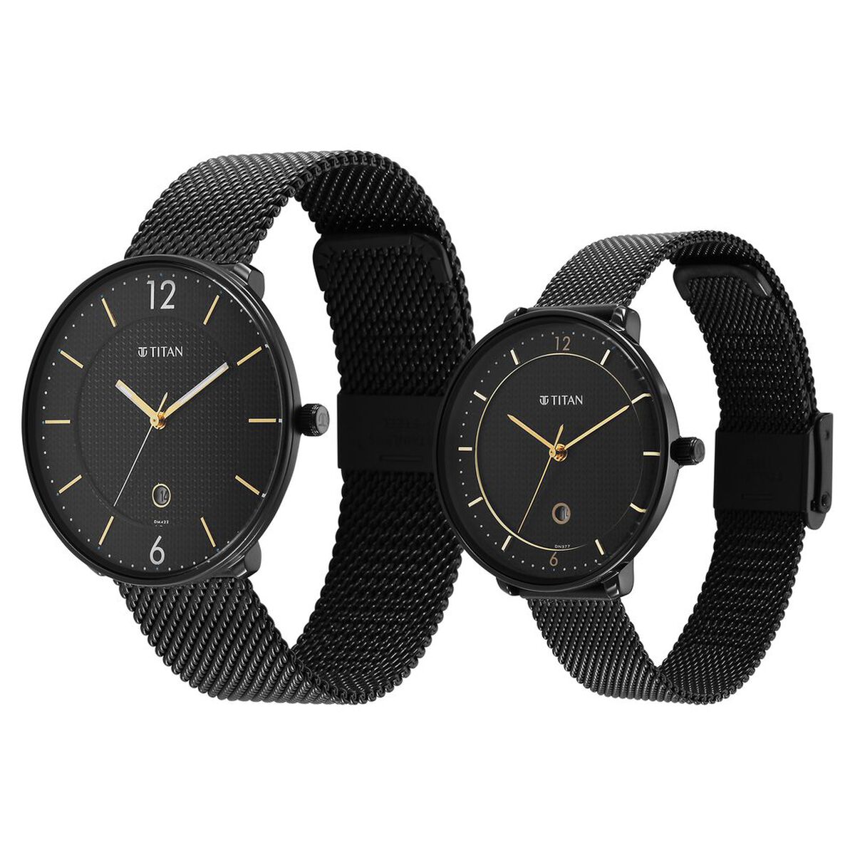 Titan Bandhan Black Dial Analog with Date Stainless Steel Strap watch for Couple 3