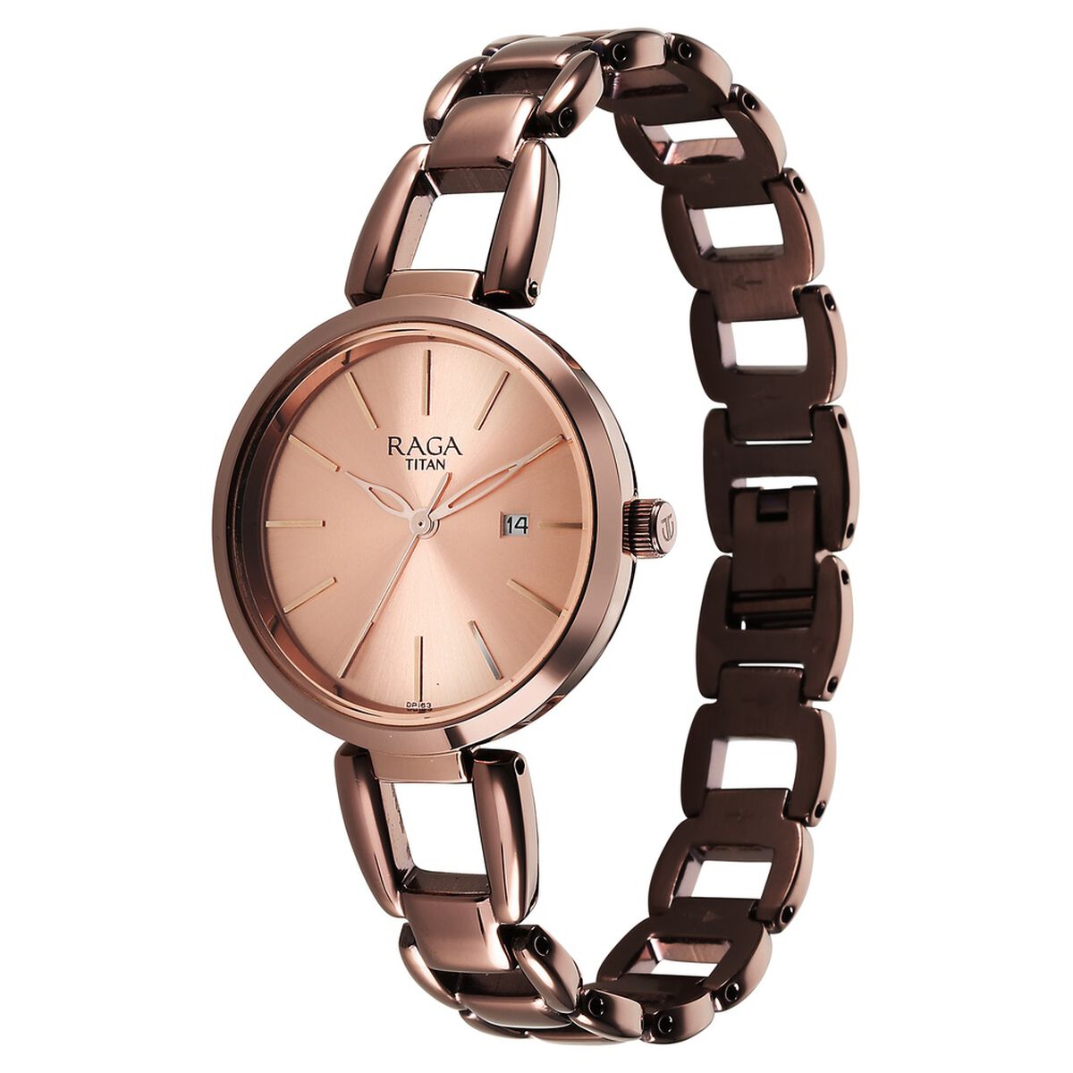 Titan Raga Viva Quartz Analog with Date Rose Gold Dial Brown Metal Strap Watch for Women 4