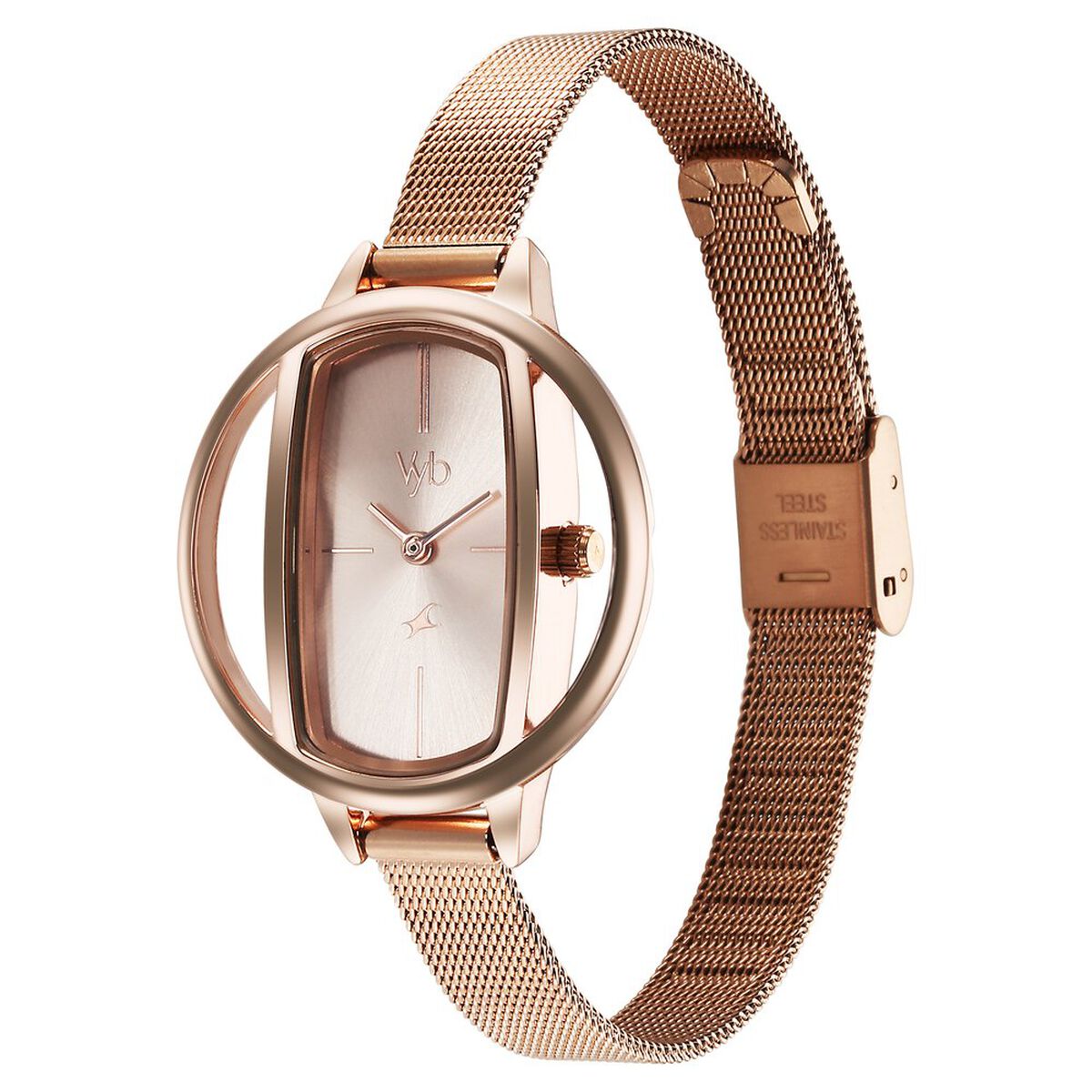 Fastrack Vyb Charmer Quartz Analog Rose Gold Dial Stainless Steel Strap Watch for Girls 4