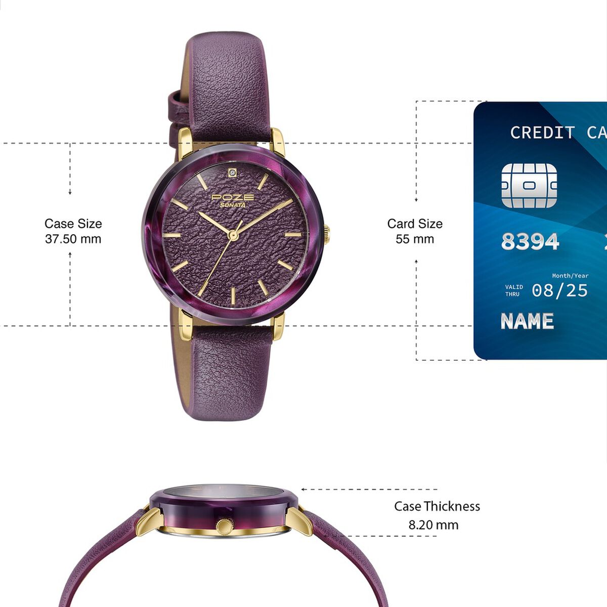 Poze By Sonata Quartz Analog Purple Dial Purple PU Leather Strap Watch For Women 4
