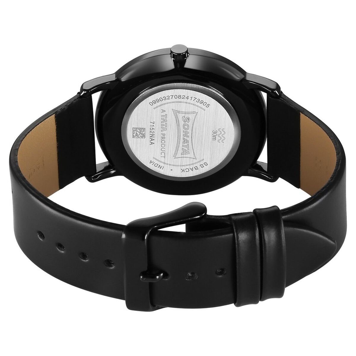 Sonata Sleek Quartz Analog Black Dial Black Leather Strap Watch For Men 4