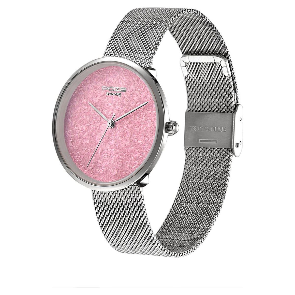 Poze by Sonata Quartz Analog Pink Dial Stainless Steel Strap Watch for Women 3