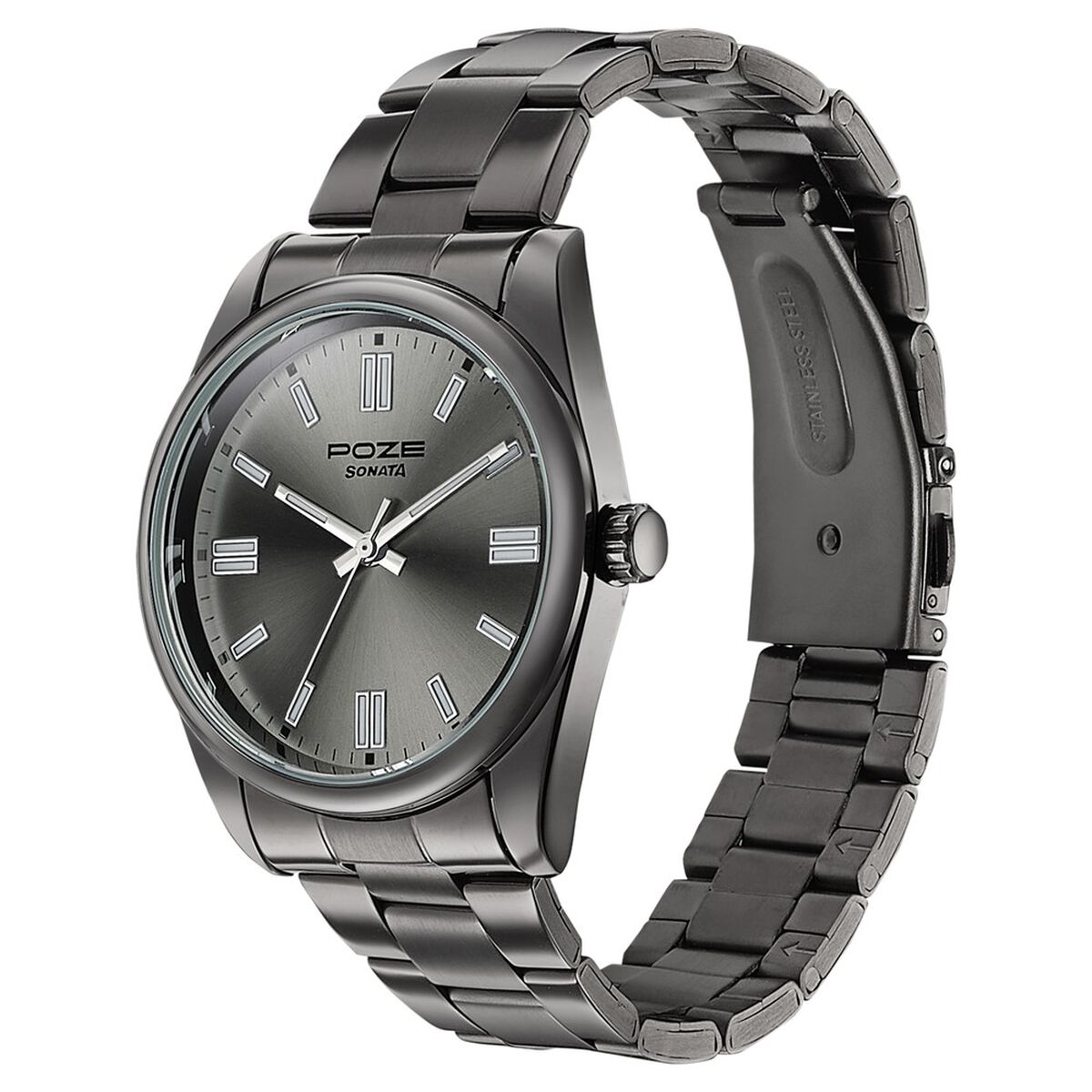 Sonata Poze Quartz Analog Grey Dial Grey Stainless Steel Strap Watch For Men 5