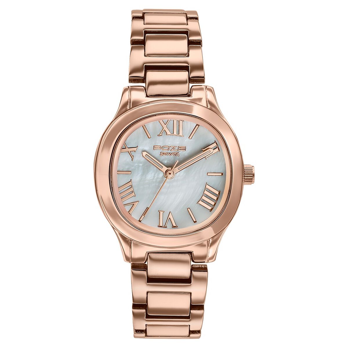 Poze By Sonata Quartz Analog White Mother of Pearl Dial Rose Gold Metal Strap Watch For Women 2