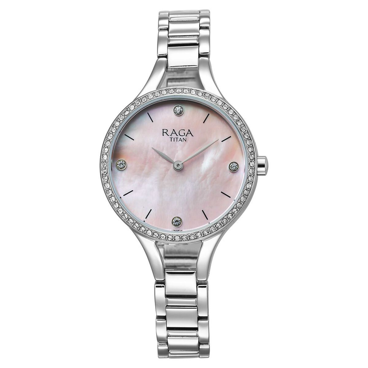Titan Raga Showstopper Quartz Analog Mother Of Pearl Dial Silver Metal Strap Watch For Women 1