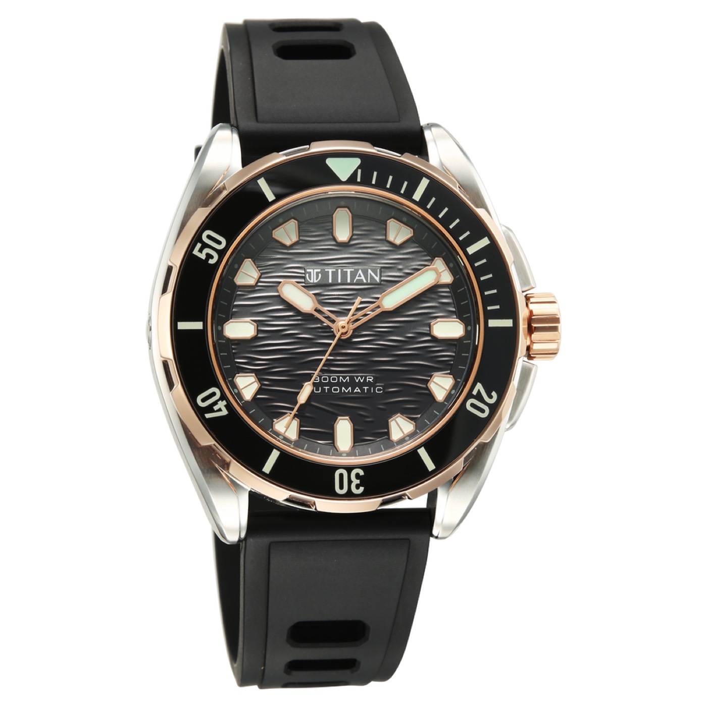 Titan Zero Hour Diver's 300m Automatic Analog with Black Dial Silver Stainless Steel & Black FKM Strap Watch for Men 4