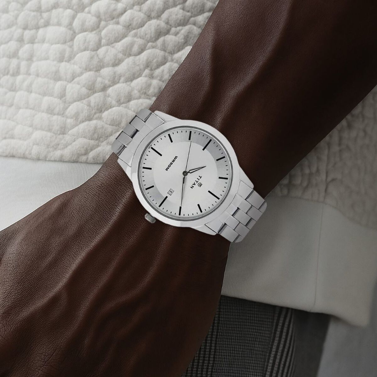 Titan Quartz Analog with Date White Dial Stainless Steel Strap Watch for Men 5