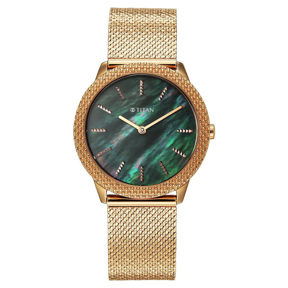 Titan Purple Glamour Quartz Analog Green Mother Of Pearl Dial Rose Gold Stainless Steel Strap Watch For Women 1