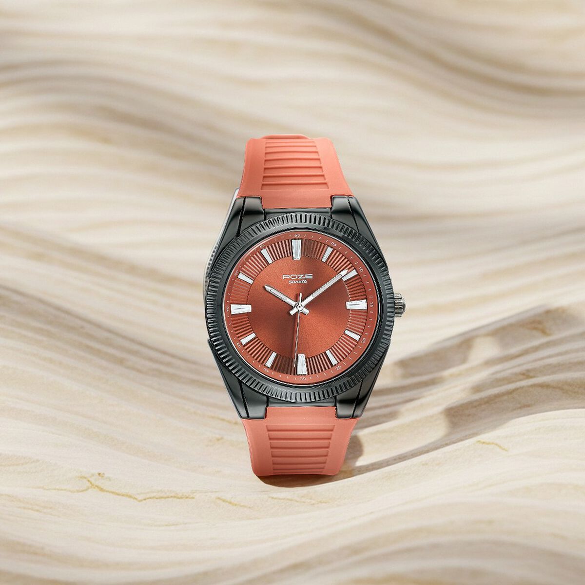 Poze By Sonata Quartz Analog Orange Dial Orange Silicone Strap Watch For Men 1