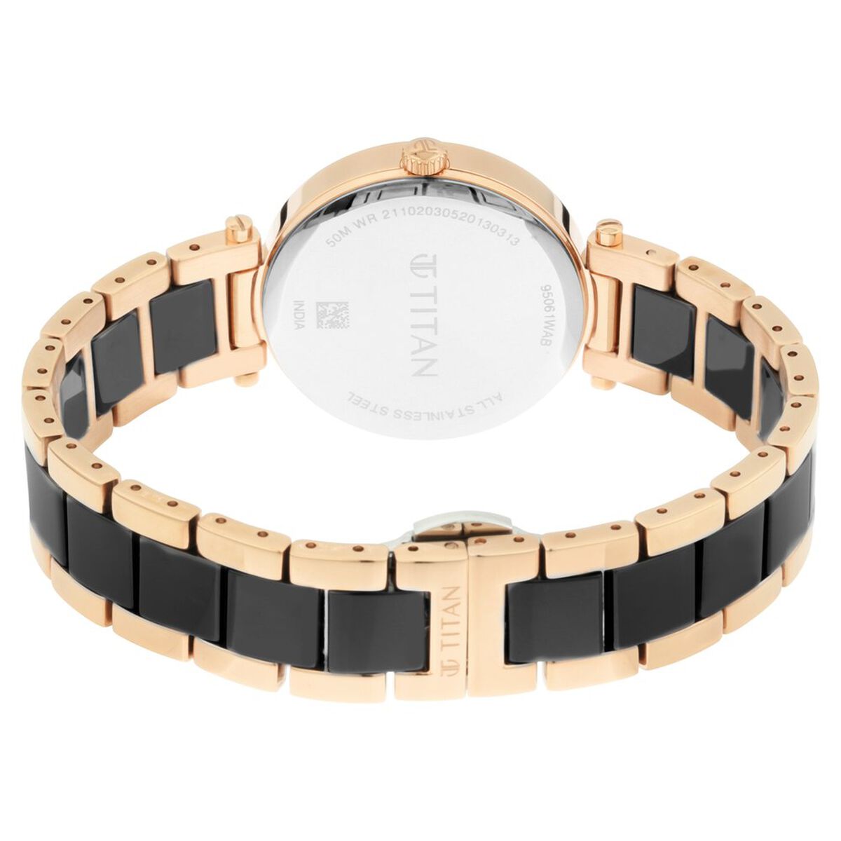 Titan Purple Quartz Analog Black Dial Two Toned Ceramic Strap Watch For Women 5