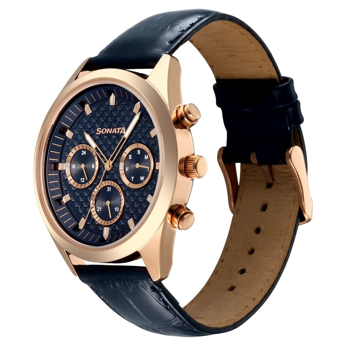 Sonata Multifunction Blue Dial Blue Leather Strap Watch For Men 3