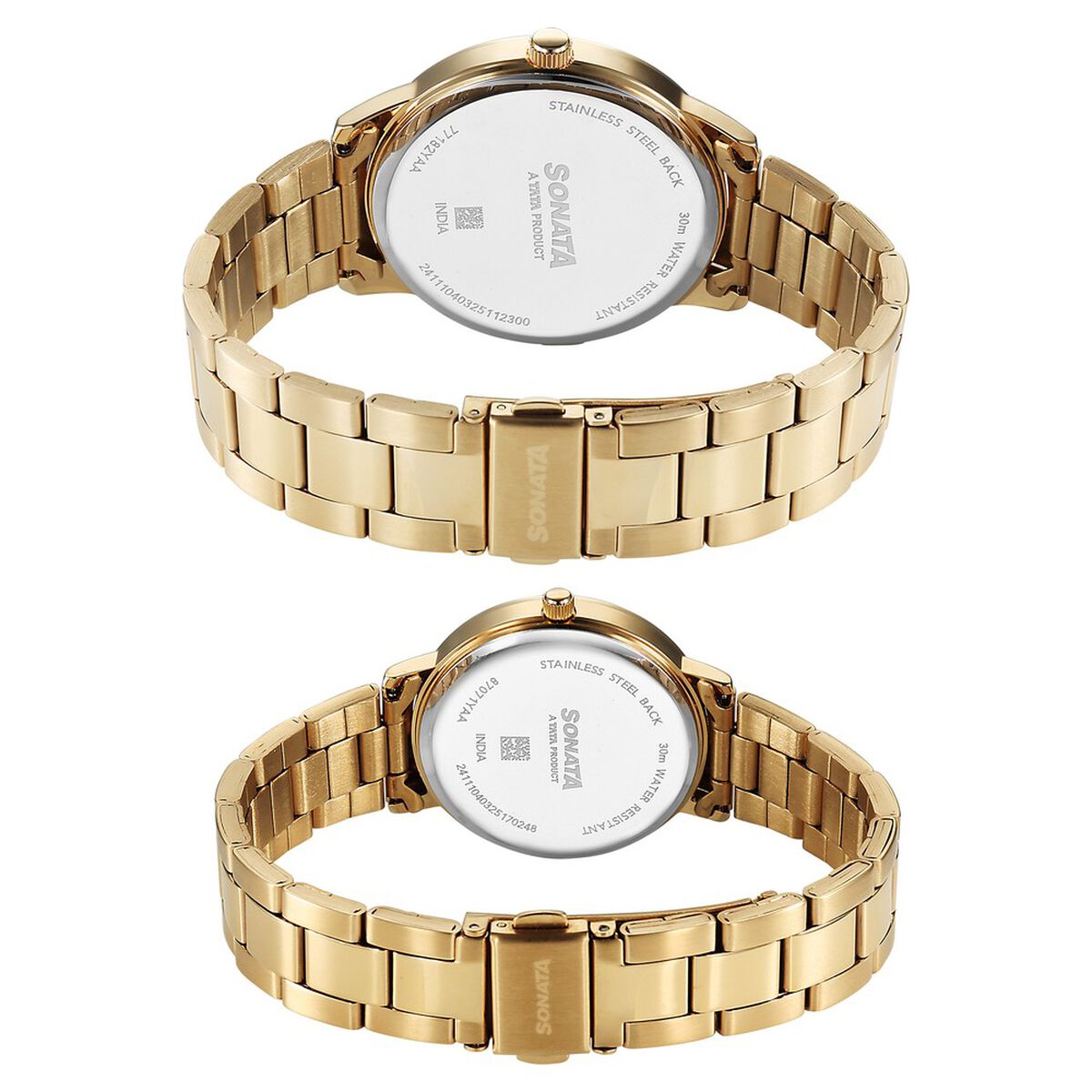 Sonata Perfect Pairs Quartz Analog Silver Dial Golden Metal Strap Watch For Couple 4