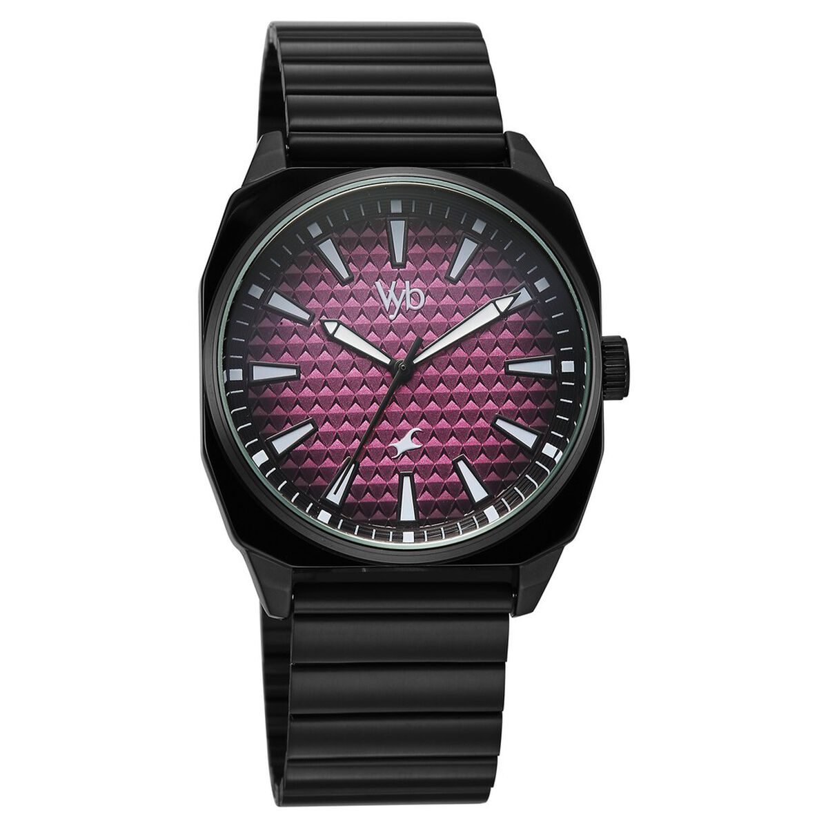 Vyb Drift By Fastrack Quartz Analog Purple Dial Black Stainless Steel Strap Watch For Guys 3
