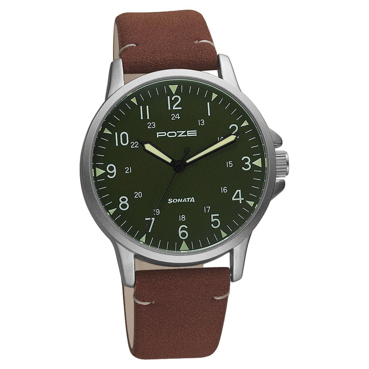 Poze by Sonata Quartz Analog Green Dial PU Leather Strap Watch for Men 2