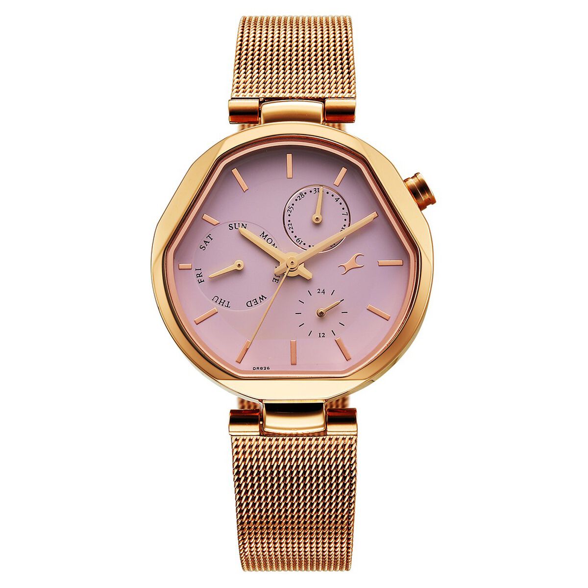 Fastrack Tick Tock Quartz Multifunction Pink Dial Stainless Steel Strap Watch For Girls 1