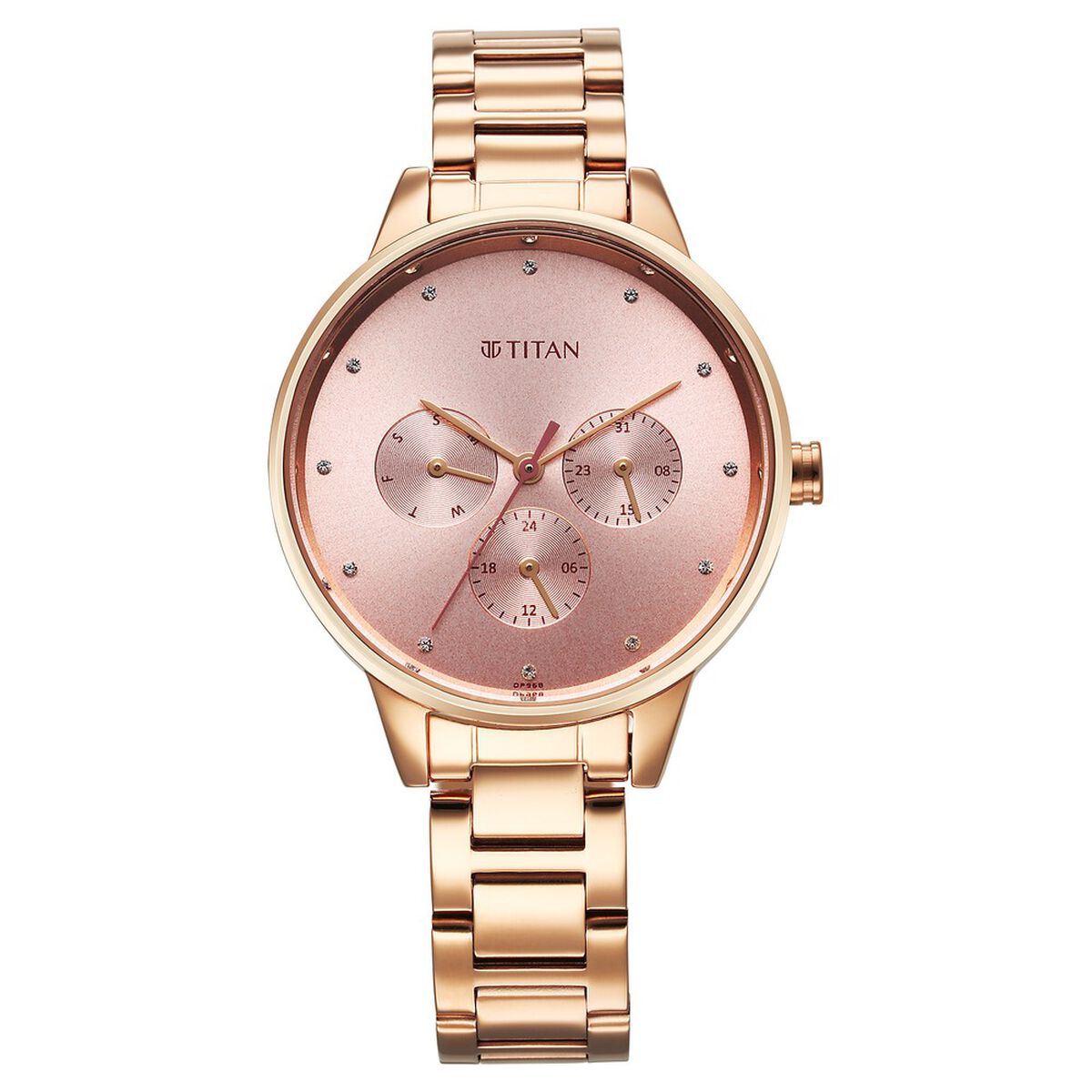 Titan Purple Razzle Dazzle Quartz Analog with Day and Date Pink Dial Rose Gold Stainless Steel Strap Watch For Women 2