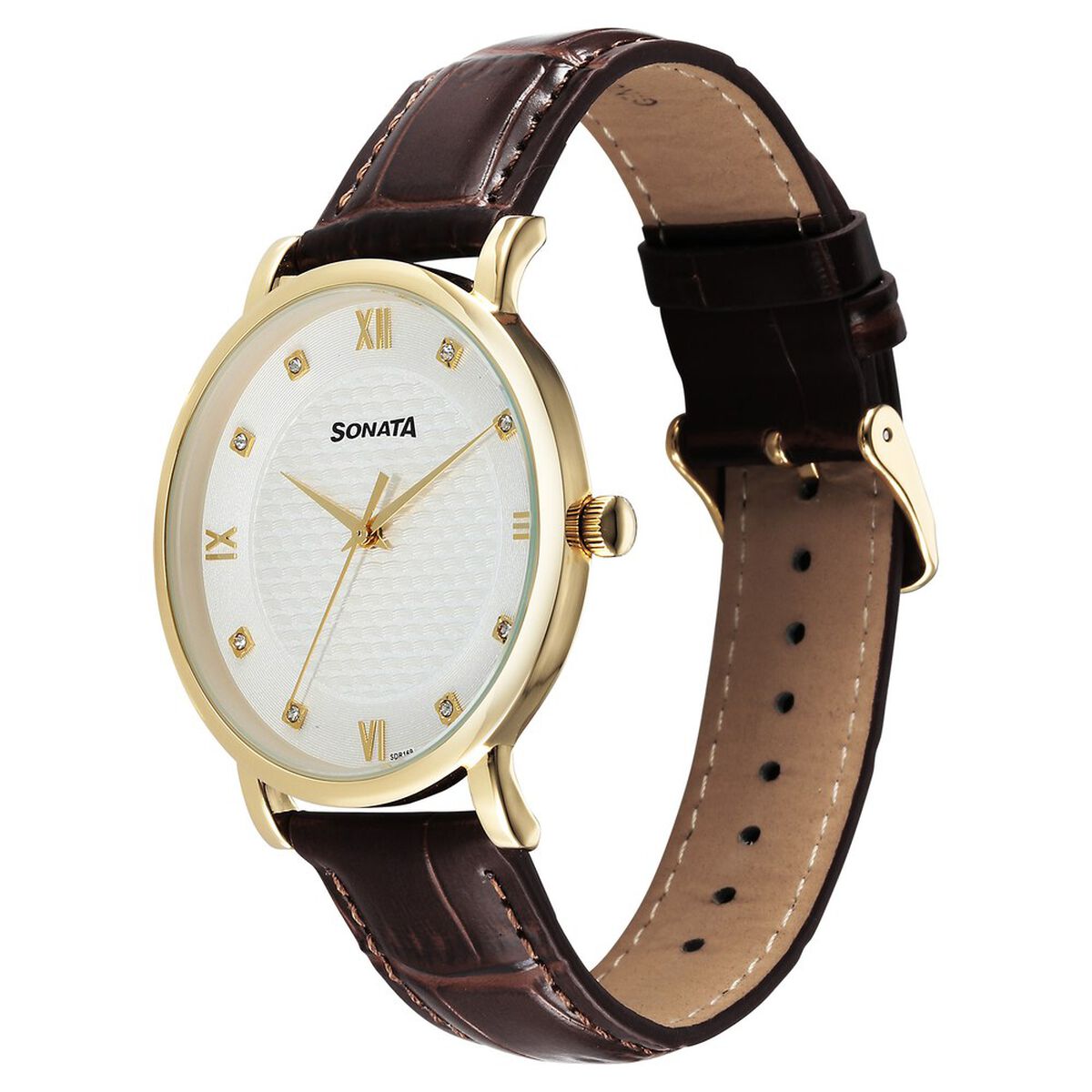 Sonata Wedding Quartz Analog Off White Dial Leather Strap Watch For Men 3