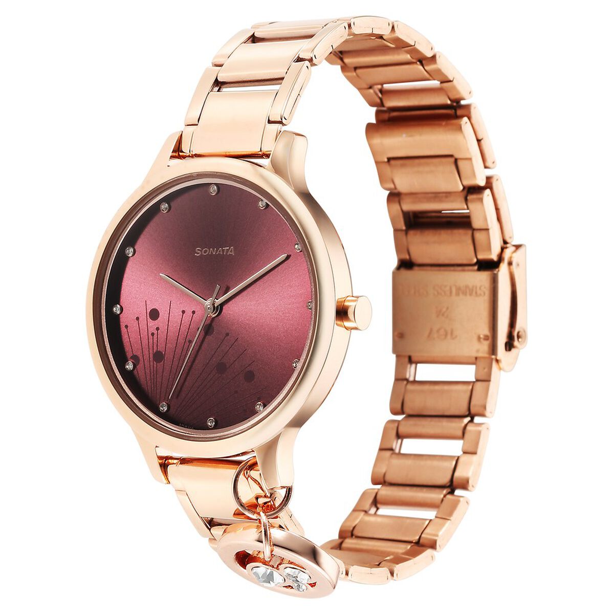 Sonata Blush Quartz Analog Maroon dial Stainless Steel Strap Watch for Women 2