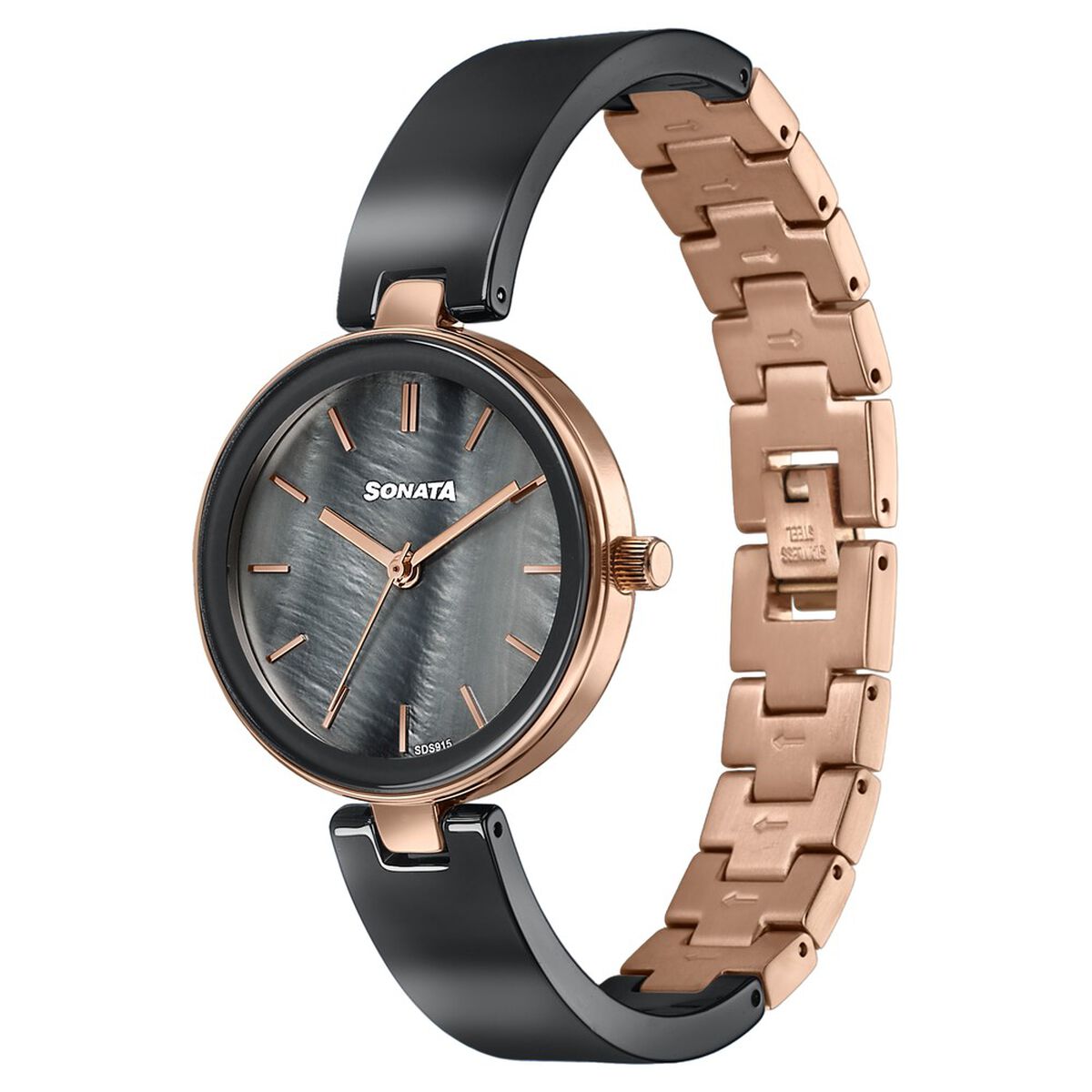 Sonata Festive Quartz Analog Black Dial Two Toned Ceramic & Metal Strap Watch For Women 3