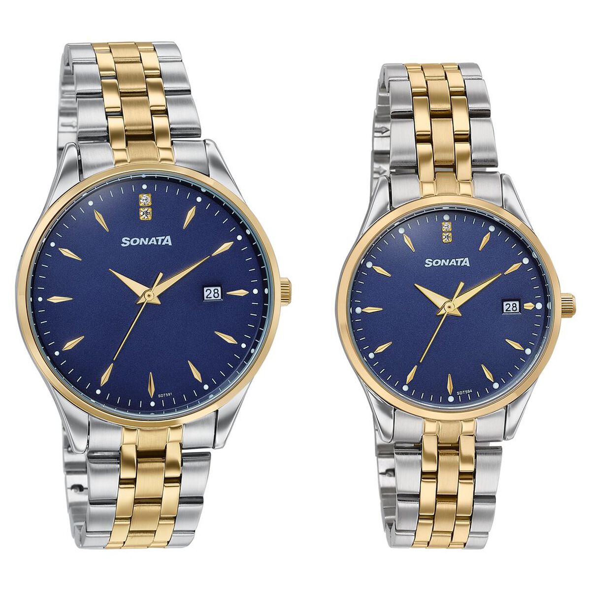 Sonata Jashn Quartz Analog Blue Dial Two Toned Metal Strap Watch For Couple 2