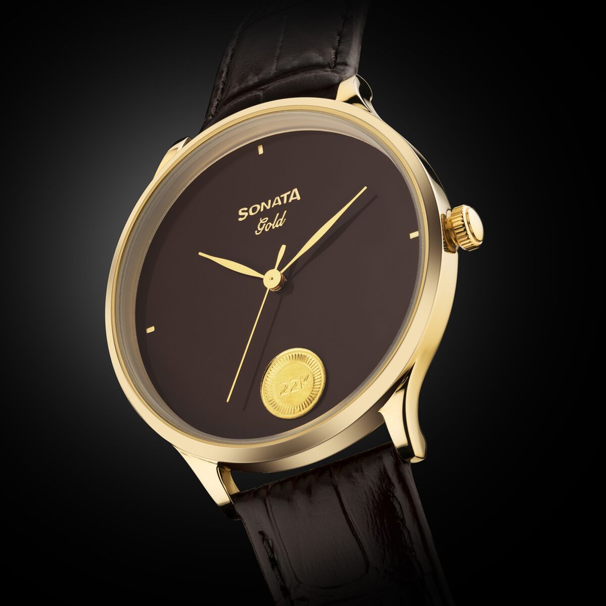 Sonata Gold Quartz Analog Regal Maroon With Gold Coin Dial Brown Leather Strap Watch For Men 2