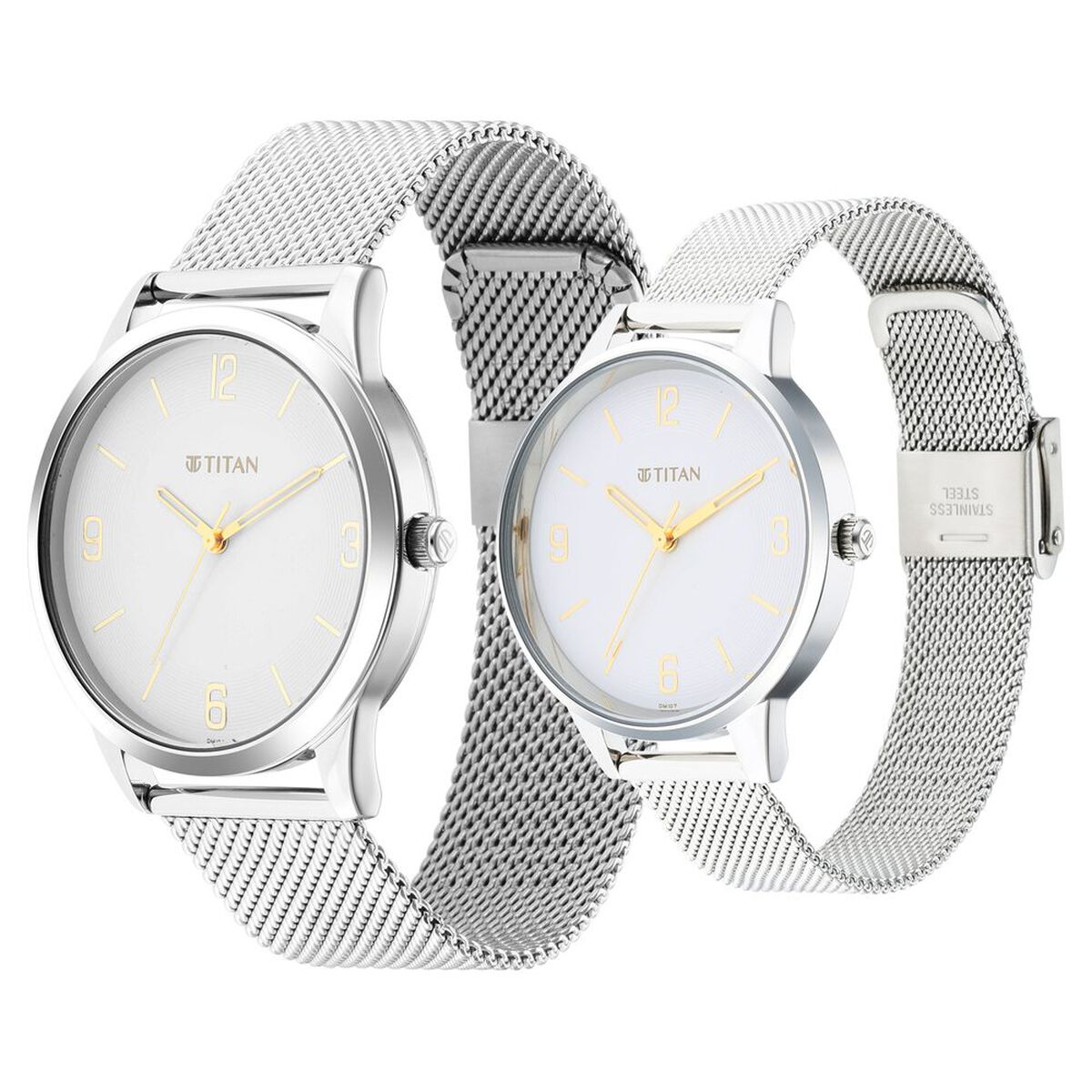 Titan Quartz Analog White Dial Stainless Steel Strap Watch for Couple 3