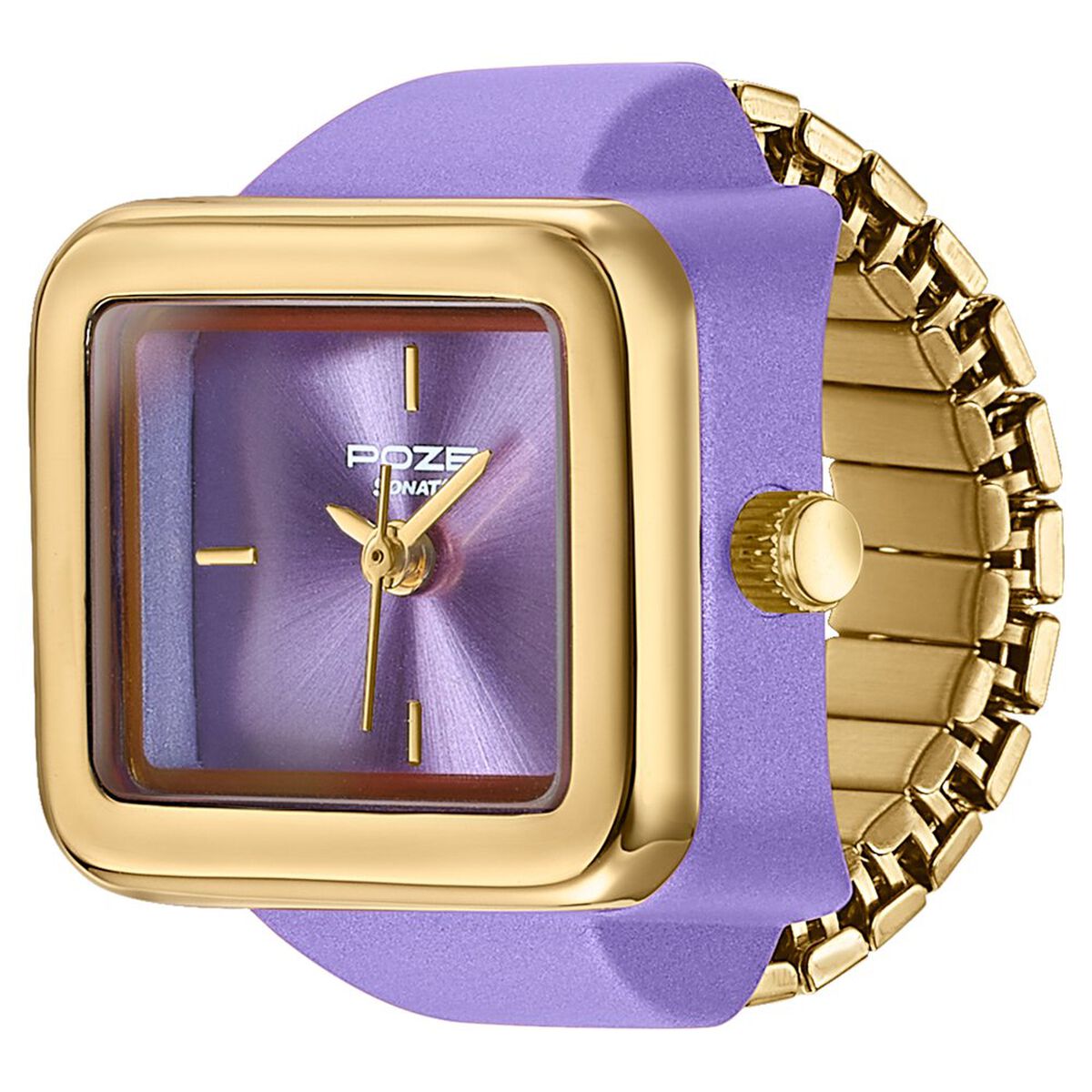 Ring Watch By Sonata Quartz Analog Purple Dial Golden Metal Strap Watch For Women 3