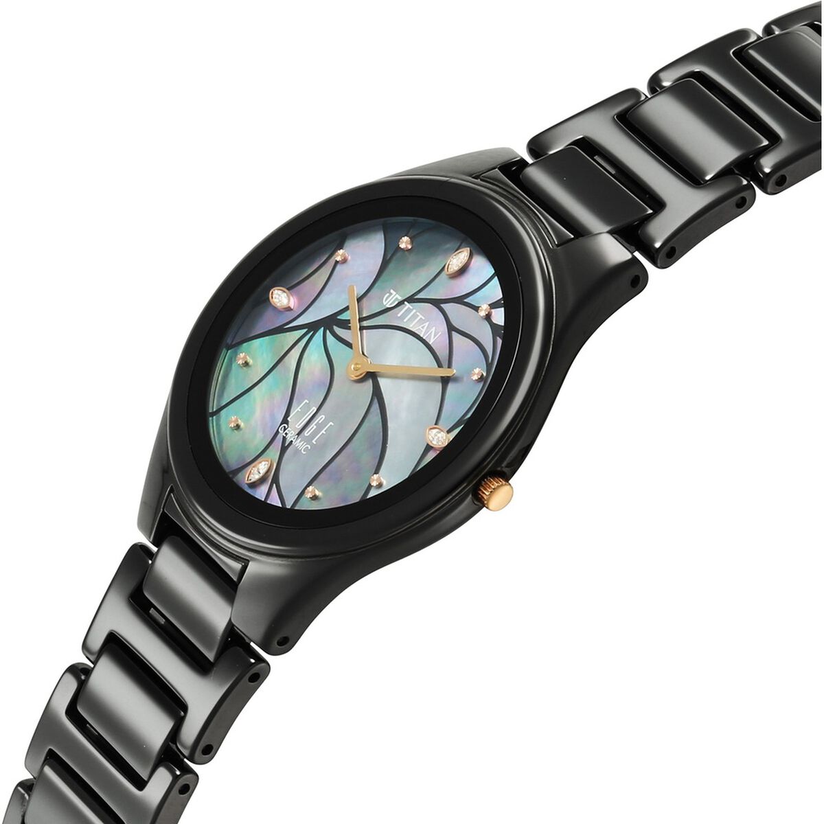 Edge Tessel Quartz Analog Black Dial Black Ceramic Strap Watch For Women 4
