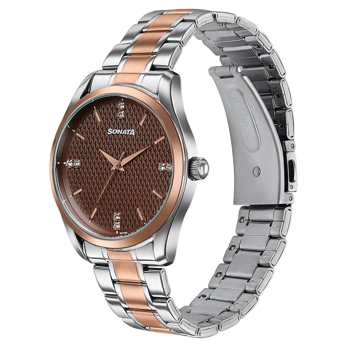 Sonata Jashn Quartz Analog Brown Dial Two Toned Metal Strap Watch For Men 3