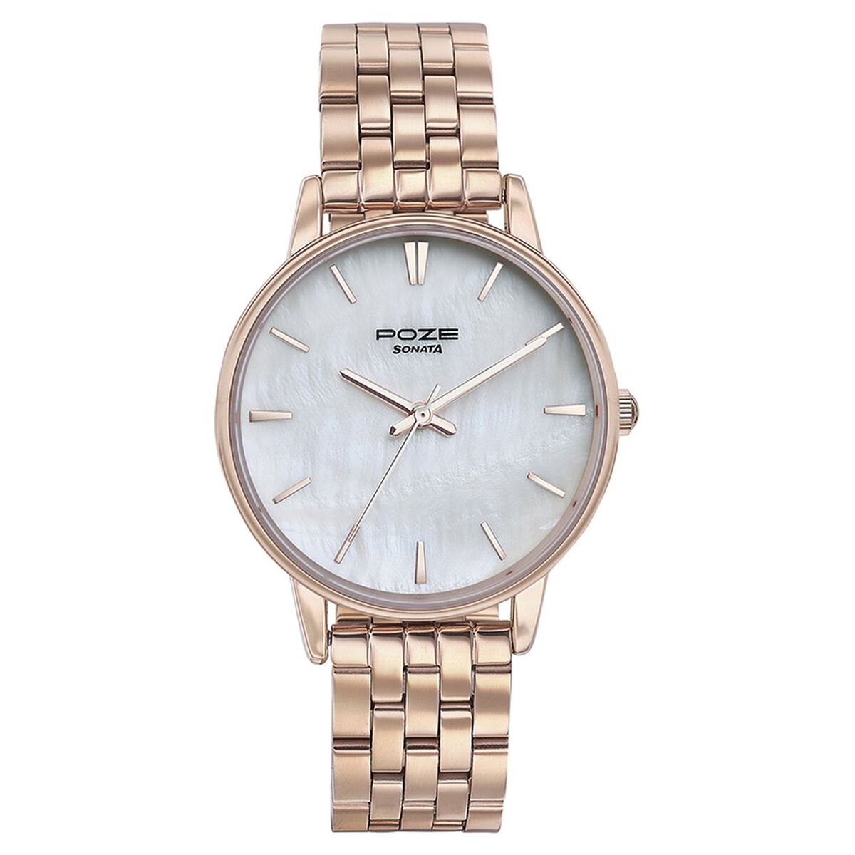Sonata Poze Quartz Analog Mother of Pearl Round Dial Rose Gold Stainless Steel Strap Watch For Women 2