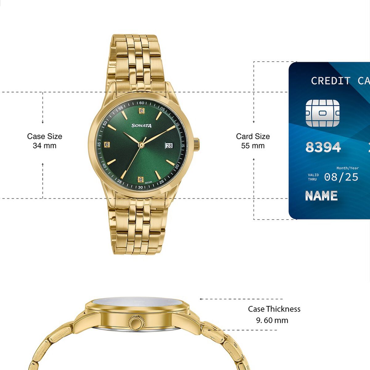 Sonata Jashn Quartz Analog Green Dial Golden Metal Strap Watch For Couple 5