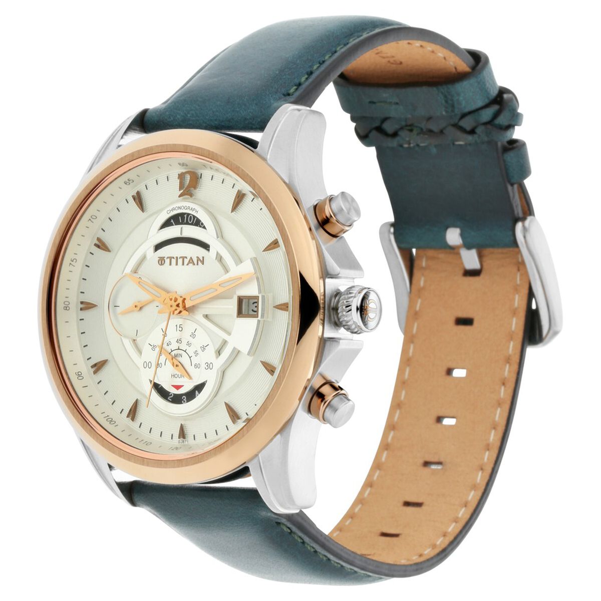 Titan Maritime White Dial Chronograph Leather Strap Watch for Men 3