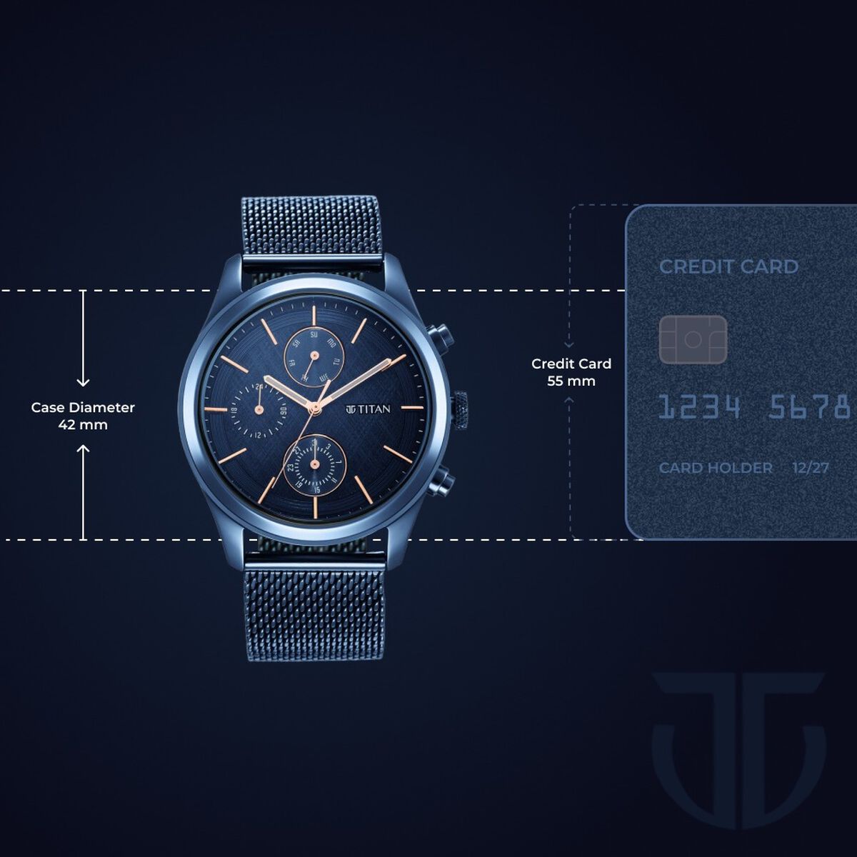 Titan Men's Sartorial Neo Splash: Blue Dial Multifunction Watch with Mesh Strap 3