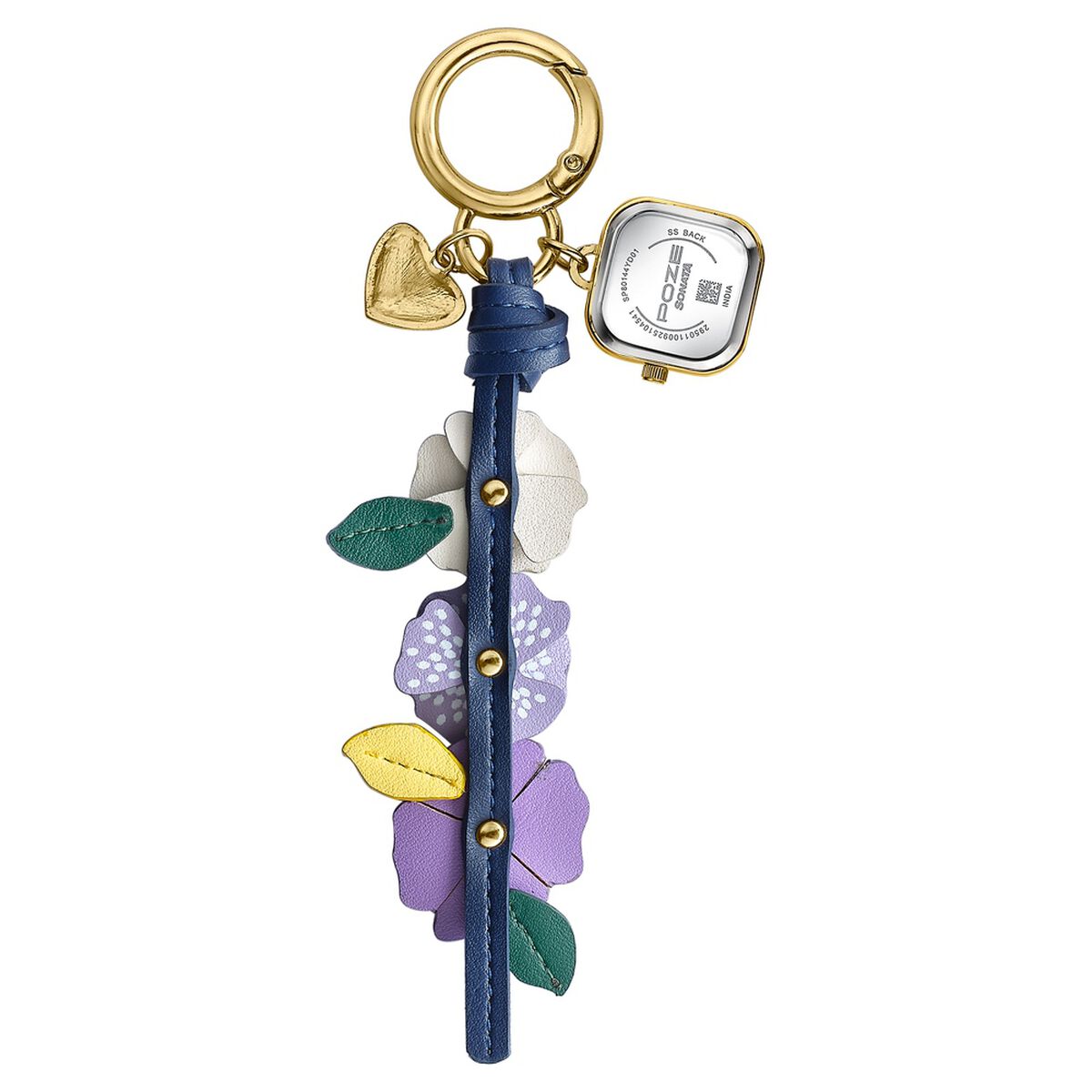 Key Chain Watch By Sonata Quartz Analog Golden Dial Purple Leather Key Chain Strap Watch For Women 4